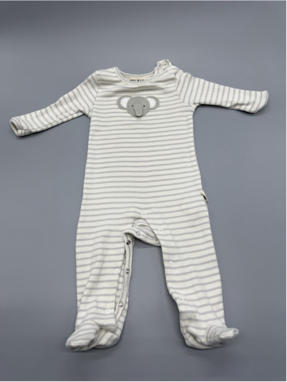 Rabbit Bear Gray White Striped Elephant Bear 6-9 Months Footed One-Piece